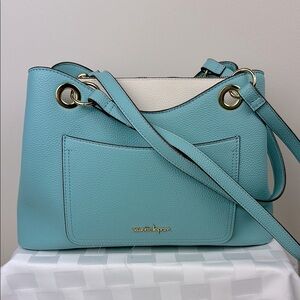Nanette Lepore cyan turquoise satchel shoulder tote bag medium sized w pockets